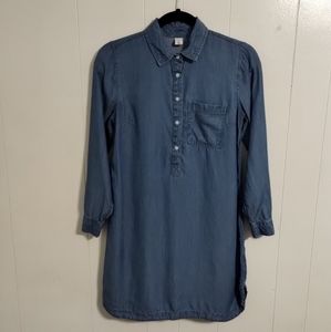 Old Navy Long Sleeve Chambray Denim Shirt Dress XS Blue Tencel